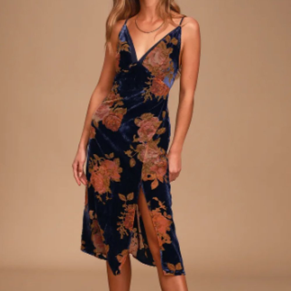 Lulu's Women's Size X Small Velvet Midi Length Dress Floral Flowy Beachy